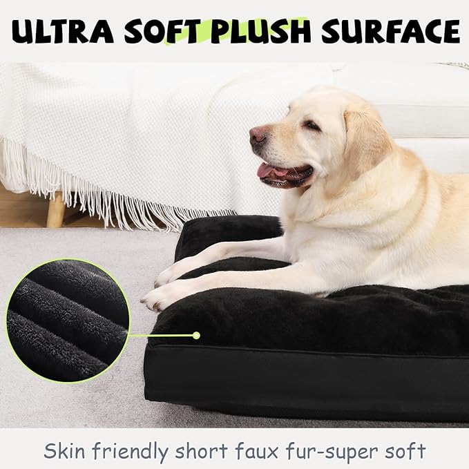 Dog Crate Bed Waterproof Deluxe Plush Dog Beds with Removable Washable Cover Anti-Slip Bottom Pet Sleeping Mattress for Large, Medium, Jumbo, Small Dogs, 41 x 27 inch, Black