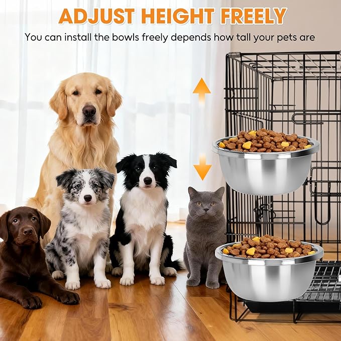 2-in-1 Dog Bowl, ShineMe 2 Pack 7 Cup Kennel Bowls Mountable & Floor Use with Non-Slip Base for Large and Medium Dogs, 56oz Pet Food/Water Bowl
