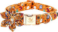 Elegant Little Tail Halloween Collar, Orange Pumpkin Dog Collar with Flower Girl Boy Pet Collar, Soft Durable for X-Large Dogs