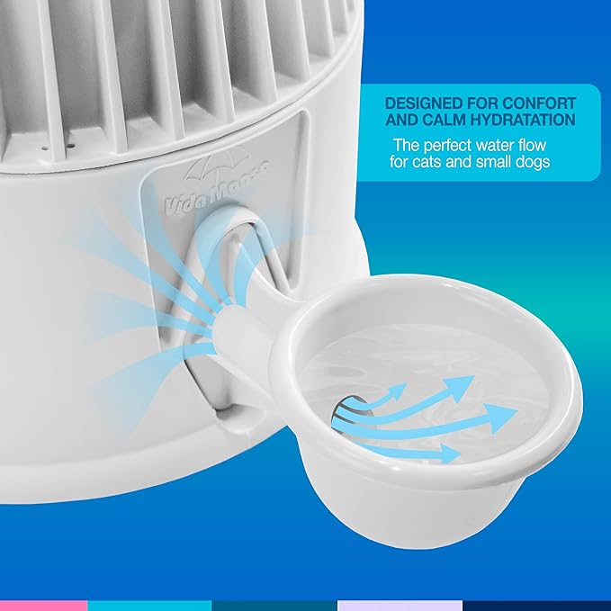 No Spill Pet Water Dispenser for Dogs and Cats, 67.6oz Gravity-Fed Water Bowl with Slow Drinking Design to Prevent Wet Fur, BPA-Free Polypropylene, Vida Mansa (Opaque White)