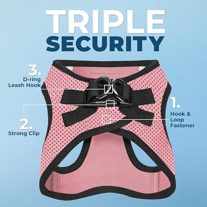 Best Pet Supplies Voyager Step-in Air Harness - All Weather Mesh, Reflective, No Pull Harness for Dogs, Cats - Secure with Hook & Loop Fastener, Buckle, Double D-Rings - Pink/Black Trim, XL