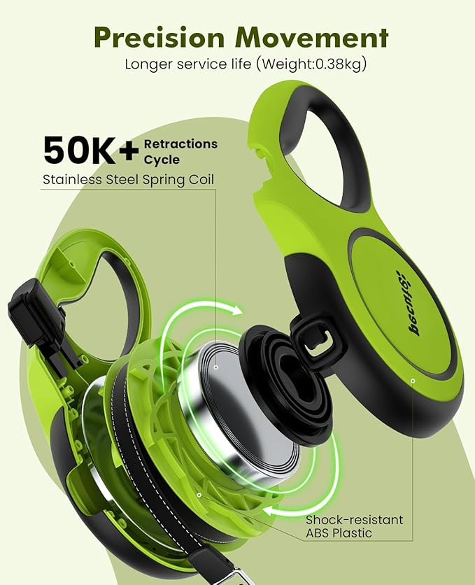 16ft Retractable Dog Leash with 18'' Chew Proof Steel Cable for Power Chewers & Pullers, Heavy Duty Locking for Medium/Large Dogs 33lbs-110lbs, Anti-Tangle & Poop Bag Holder Included(Green)