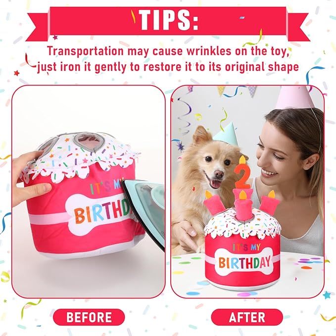 Dog 2nd Birthday Cake Toy Squeaky Interactive Dog Toy Hide and Seek Plush Dogs Puzzle Puppy Toys for Boredom Keep Them Busy for Small Medium Dogs(Pink)