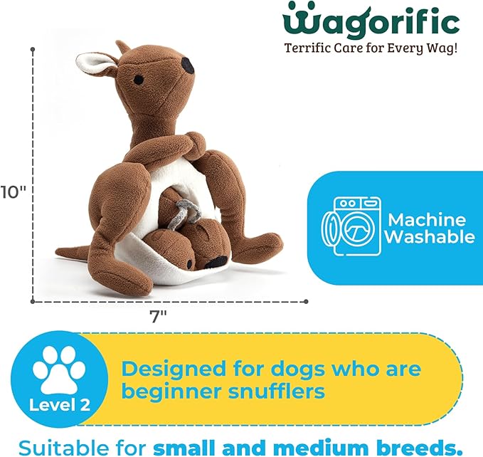 Dog Toys Plush with Squeaky & Treat Hiding Features - Mental Stimulation Enrichment Toy for Large Breed Dogs - Machine Washable Slow Feeder to Keep Dogs Busy，Joey Pouch