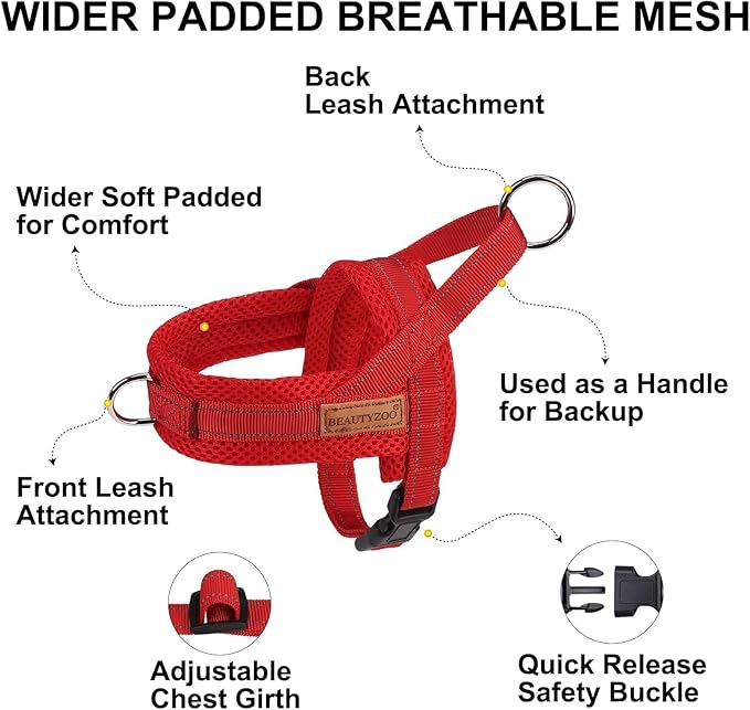 BEAUTYZOO Dog Harness for Small Dogs, No Pull Dog Harness and Leash Set, Soft Escape Proof Puppy Vest Harness with Handle, Reflective Lightweight Step in Harness for Girl Boy Dogs, Red XS