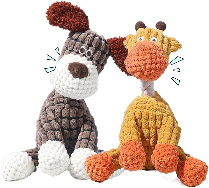 Indestructible Plush Squeaky Dog Toys, 2026 New Durable Heavy Duty Chew Toys for Aggressive Chewers, Teething Toys for Small Medium Large Dogs & Indoor Pups (Brown+Orange)