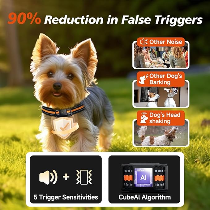 Tiniest Bark Collar for Small Dogs 5-15lbs, Only 1.6 * 1in & 0.42oz, No Shock with Vibration &Sound, Extra Small & Rechargeable, 5 Sensitivity Levels（Orange）