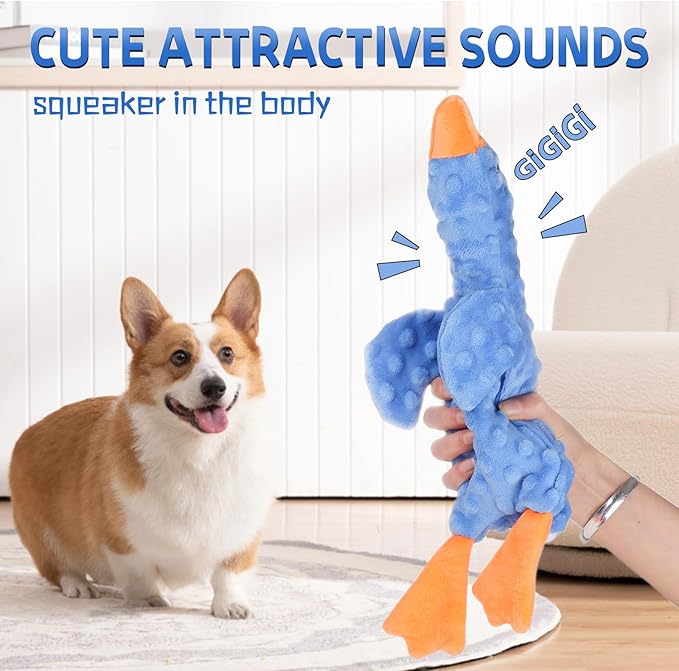 Stuffed Chew Large Dog Toys to Keep Them Busy, for Small, Medium, & Large Dogs, Squeaky Pet Toy for Boredom, Blue Goose