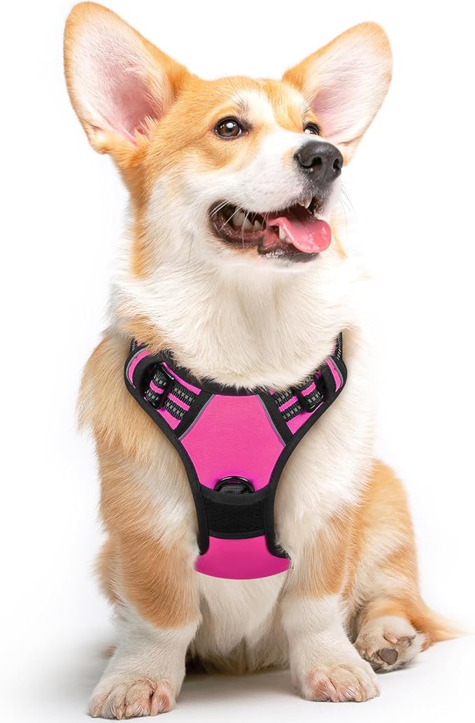 Eagloo Dog Harness Medium Sized Dog, No Pull Service Vest with Reflective Strips and Control Handle, Adjustable and Comfortable for Walking, No Choke Pet Harness with 2 Metal Rings, Rose Red, M