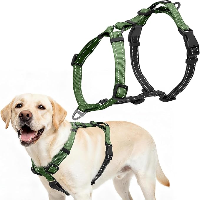 Dog Harness,Adjustable No Pull Dog Harness,Y-Shaped Design,Buckle-Neck Balance Harness with Reflective, Ideal for Dog Training Hiking, Easy Walk Harness,Durable High-Tensile Nylon Green-L