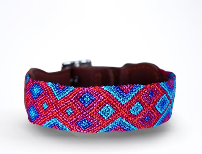 Eternia Premium Leather Dog Collar - Adjustable Handcrafted Collar for Small to Large Dogs (Blue/Red, XL)