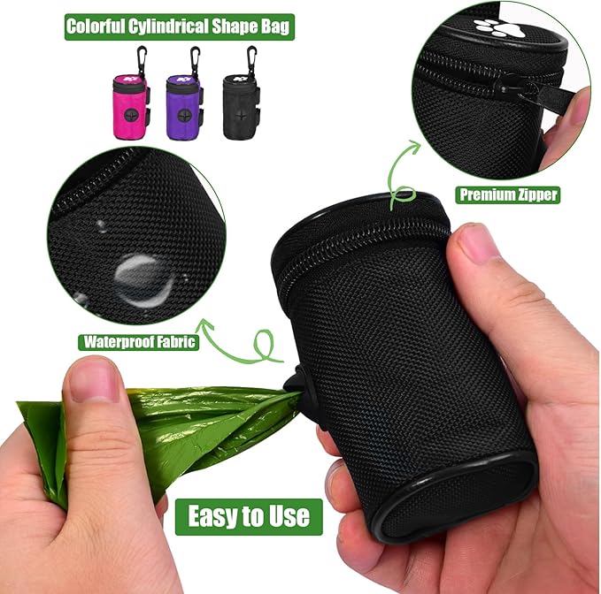 Dog Waste Bag Dispenser Pet Poop Bags Holder for Doggie Waste Bags Dispensers Soft Fabric Zipper Small Doggy Puppy Pouch for Leash Accessory Attachment with Carrier,Paw Print, No-XYBpurple