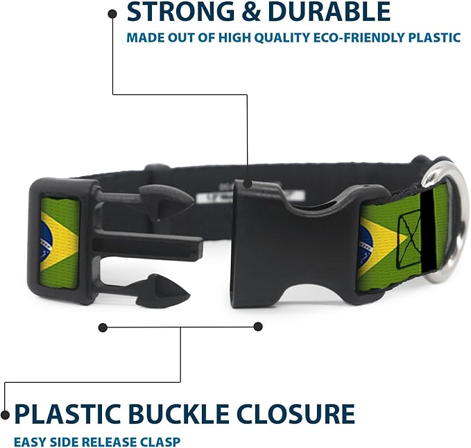 Buckle-Down PC-W30258-WM Brazil Flags Plastic Clip Collar, Wide Medium/16-23"