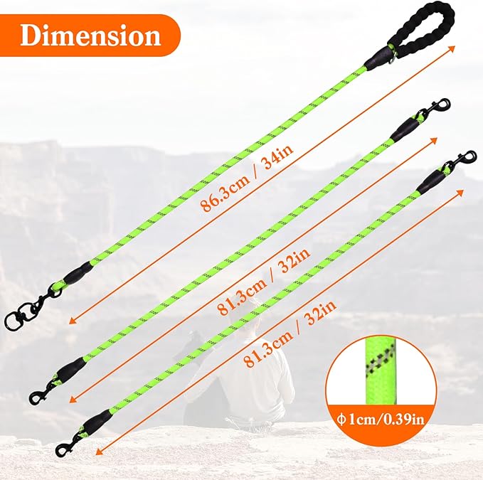 4 Way No Tangle Dog Leash - 360° Swivel Leash for Four Dogs, Reflective Design for Small Medium Large Dogs (Green, 4 Way)