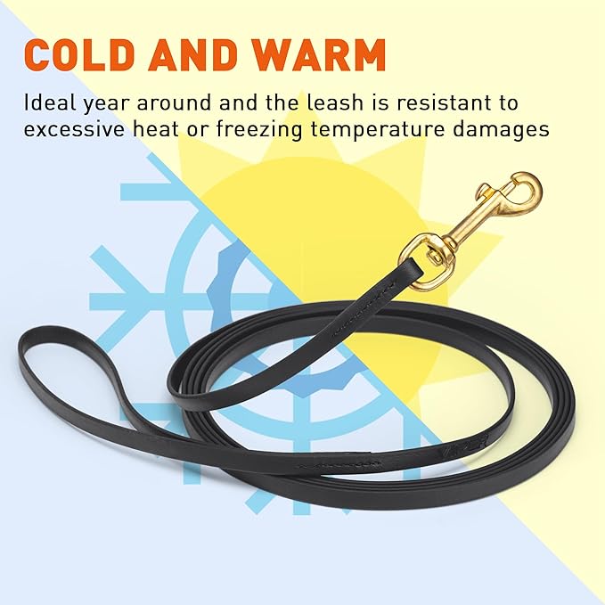 Viper Biothane K9 Working Dog Leash Waterproof Lead for Tracking Training Schutzhund Odor-Proof Long Line with Solid Brass Snap for Puppy Medium and Large Dogs, 10ft Black