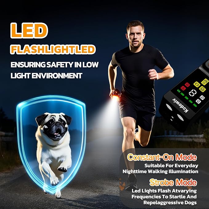 Dog Bark Deterrent Devices, Anti Barking Device for Dogs with Four Emitters, 59 ft Range, LED Flashlight, Rechargeable Handheld Trainer, Safe & Effective, Stop Neighbors Dog (Black)