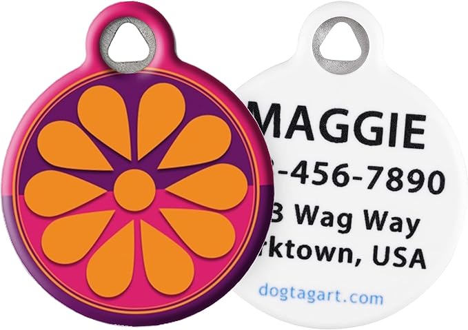 Dog Tag Art Flower Box Lupine Pattern Personalized Pet ID Tag for Dogs and Cats, Silent Polymer Coated Stainless Steel Nametag with Customized Identification Information, Small .875" Diameter