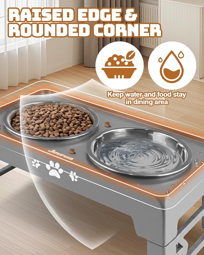 Elevated Dog Bowls, Dog Feeder with 2 Stainless Steel Dishes, 2 Heights Adjustable Raised Stand for Small Dogs, Food Dishes with Non-Slip Feet