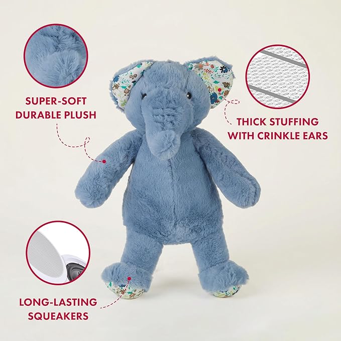 Pet Lou 15" Elephant Plush Dog Toy with Squeakers and Crinkle Paper, Super-Soft Durable Plush, Interactive Stuffed Dog Toy for Indoor & Outdoor Play, Blue