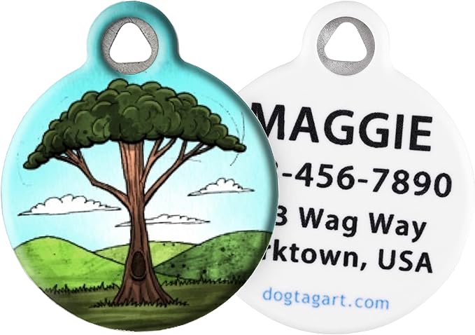 Dog Tag Art Nature and Outdoors Custom Pet ID Tag for Dogs and Cats, Personalized Dog Tag with Customized Identification, Tall Tree, Large (1.25" Diameter)