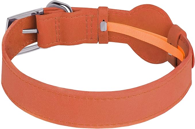 Leather Dog Collar with Airtag Holder - Apple Air Tag Dog Collars - Soft Tracking GPS Pet Collar for Small Medium Large Dogs Breed Puppy (Tawny, M, 12"-15" Neck Fit)