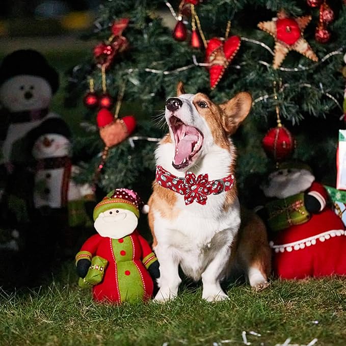 Elegant Little Tail Dog Collar with Flower, Christmas Dog Collar for Large Dogs