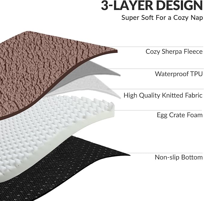 Patas Lague Orthopedic Dog Bed Medium Size Dog 30''X20'', Waterproof L Bolster Medium Pet Sofa Beds with Removable Washable Cover, Soft Comfortable Pet Couch Crate Mat with Nonskid Bottom, Brown