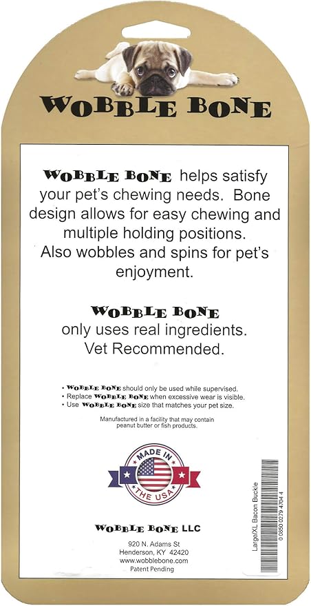 Bacon Buckle - Delicious & Fun Bacon Dog Chew Toy - Tough Long Lasting Dog Bones Made in USA- Designed for Larger Canines, 3.75In X 6.75In