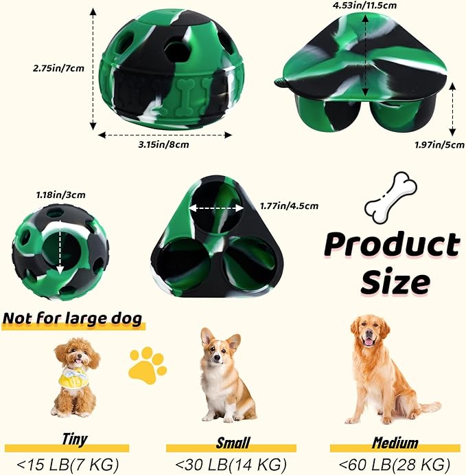 IFOYO Frozen Treat Dog Toy Ball for Small to Medium Dogs Silicone Enrichment Dog Toys to Keep Them Busy Reduce Anxiety Puzzle Treat Dispensing Dog Toy for Slow Food Training (Camouflage Green)