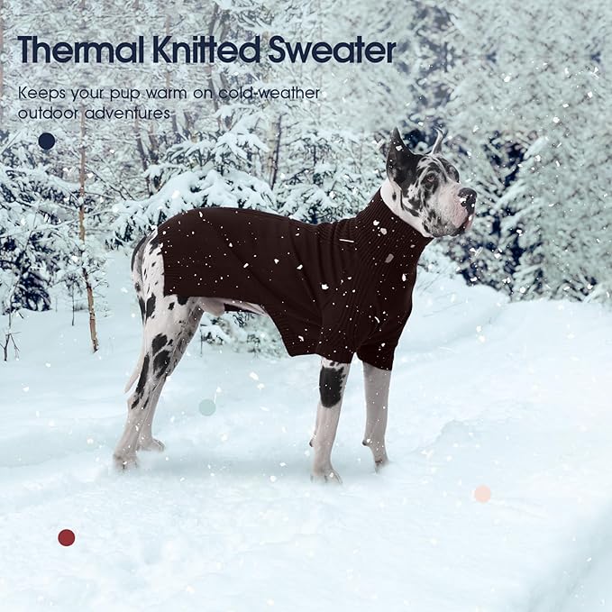 IECOii Extra Large Dog Sweater 4XL,Thermal Warm Dog Sweaters for Giant Breed Dogs,Turtleneck Knitted Knitwear for Pet Winter,Stretchy&Easy On Doggy Sweatshirt for Doberman,Great Dane(Brown,XXXXL)