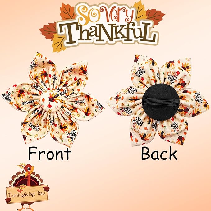 Elegant Little Tail Dog Collar with Thanksgiving Turkey Print, Flower Girl Boy Dog Collar for X-Large Dogs