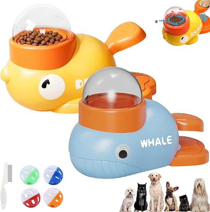 2026 New Dog Interactive Treat Dispenser Toy, Treat Dispensing Dog Toys, Cat Treat Dispenser, Promotes IQ Training and Entertainment Reduces Bloating Anti-Gulping Small Animal Bowls (Yellow+Blue)