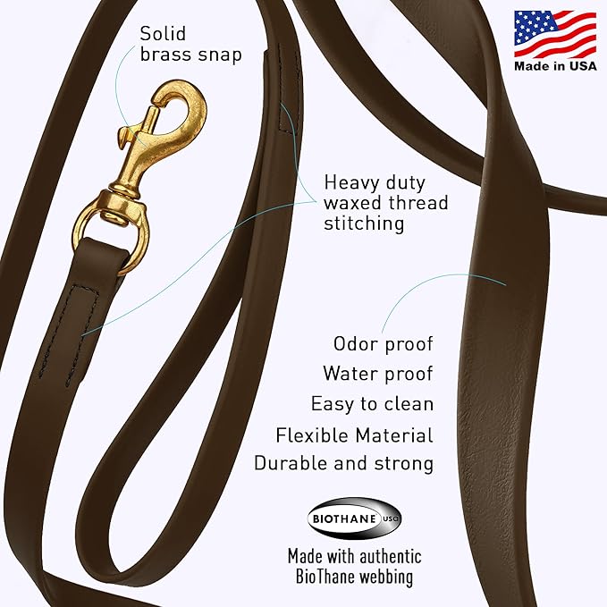 Viper Biothane K9 Working Dog Leash Waterproof Lead for Tracking Training Schutzhund Odor-Proof Long Line with Solid Brass Snap for Puppy Medium and Large Dogs, 33ft Dark Chocolate Brown