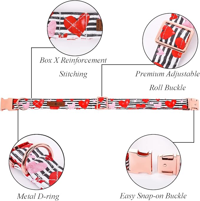 Lionet Paws Valentines Dog Collar with Flower, Dog Flower Collar with Metal Buckle for Dogs, Adjustable Comfortable Dogs Collars Girl, L, Neck 16-24 in