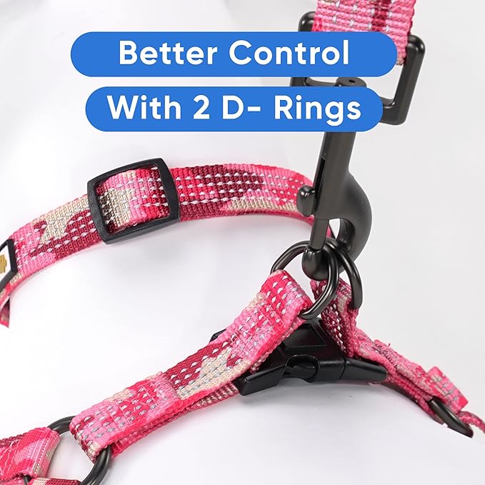 Pawtitas Reflective Step-in Dog Harness – Adjustable No-Pull Vest for Puppies to Seniors, Safe & Comfortable, M Camo Pink