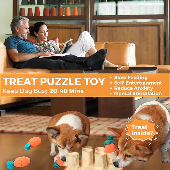 Fossa Boredom Buster for Medium & Large Dog, Interactive Treat Puzzle Rug, Slow Feeder Mat with Squeaky Carrots, 20-40 Mins Self-Entertainment Toy, Enrichment Toy Gifts for Dog