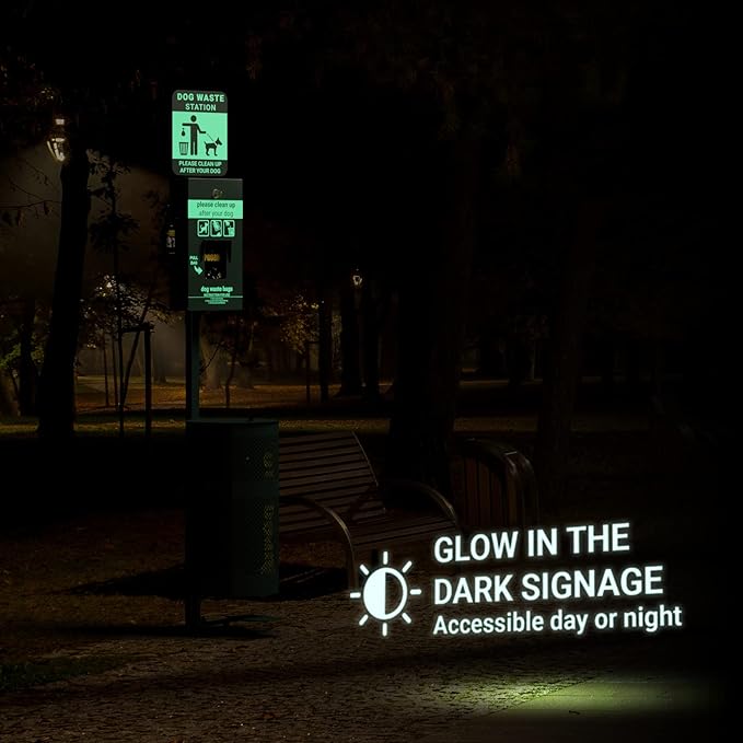 Dog Waste Station with Foot Pedal, 400 Bags, 50 Can Liners, Glow in the Dark Sign, Bag Dispenser, Hand Sanitizer, Outdoor Trash Can