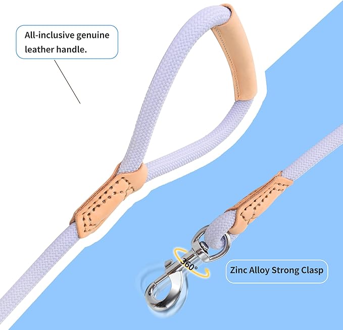 Mile High Life Leather Dog Leash, Heavy Duty Strong Genuine Leather Handle Rope Leash Soft and Comfortable for Small Medium Large Dogs (Purple, 60 Inch)