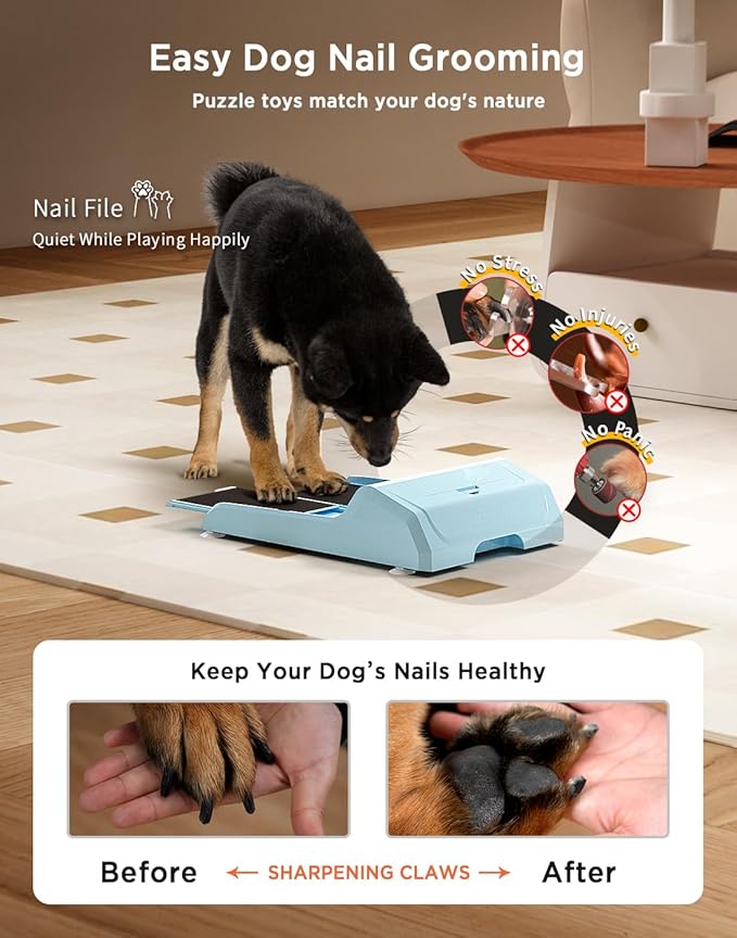 Dog Nail File Toy with 2 Dog Treat Puzzle, Interactive Dog Enrichment Toys for IQ Training, Dog Scratch Pad for Nails, Slow Feeder and 2 Level in 1 Dog Puzzle,Double Non-Slip Design(Blue)