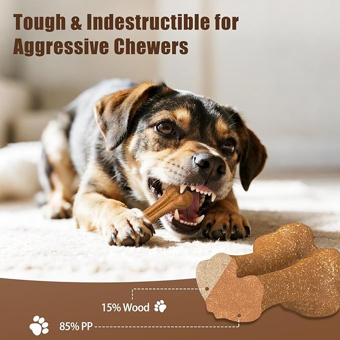 SCHITEC Dog Bone Chew Toy for Small Dogs & Puppies, Beef Flavor Teething Toy, Durable Dog Toy for Aggressive Chewers, Teeth Cleaning, 1Pc