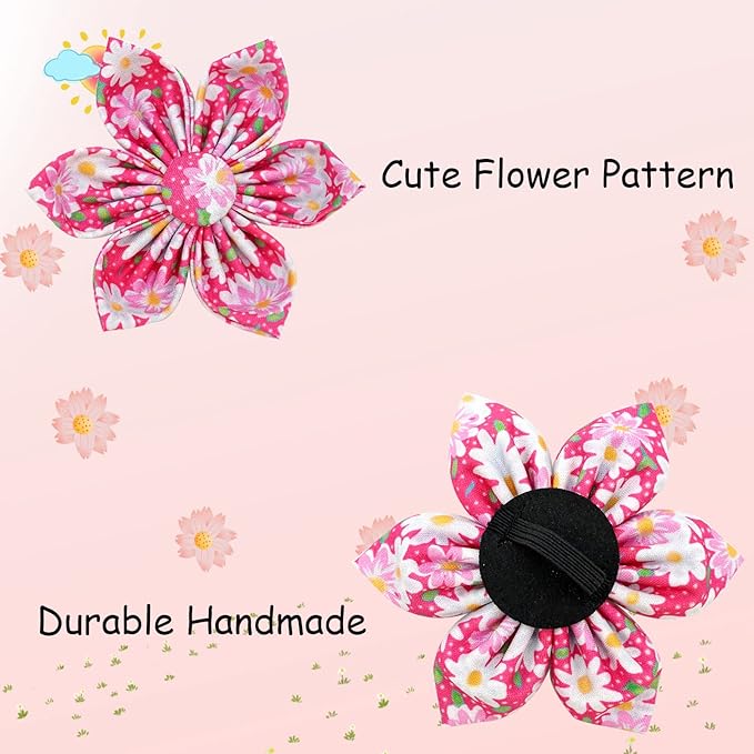 Elegant little tail Dog Collar with Flower, Dog Collar Flowers Pink Floral Girl Dog Collar Pet Gift Adjustable Dog Collar for X-Small Puppy