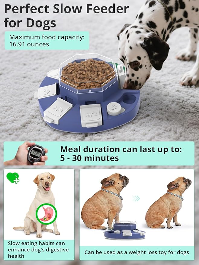 TBTeek Dog Puzzle Toys for Large Medium Small Dogs, 3-in-1 Interactive Dog Toys, Nail Grinder, IQ Puzzle & Slow Feeder - Interactive Treat Dispenser for Mental and Stimulation Boredom Relief(Blue)