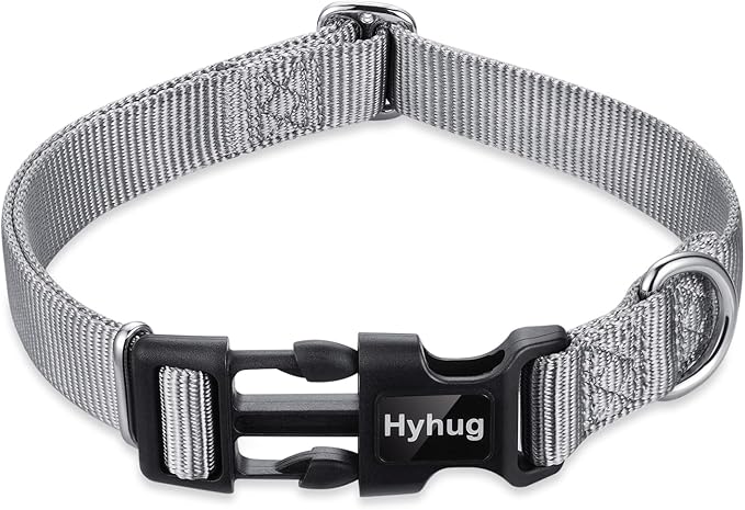 Hyhug Medium Dog Collar:Heavy-Duty Quick-Release Nylon Buckle, Adjustable & Durable, Cute Dog Collar (Medium, Sleet Gray)