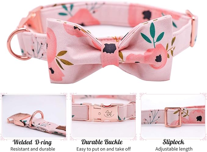 Elegant little tail Dog Collar with Bow, Comfotable Dog Bowtie, Bowtie Dog Collar Adjustable Dog Collars for Small Medium Large Dogs and Cats