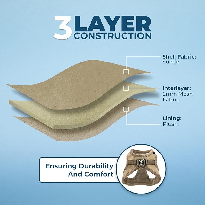 Best Pet Supplies - All Weather Plush, Reflective, No Pull Harness for Small, Medium Dogs, Cats - Secure with Hook & Loop Fastener, Buckle, Double D-Rings - Latte Suede, XS