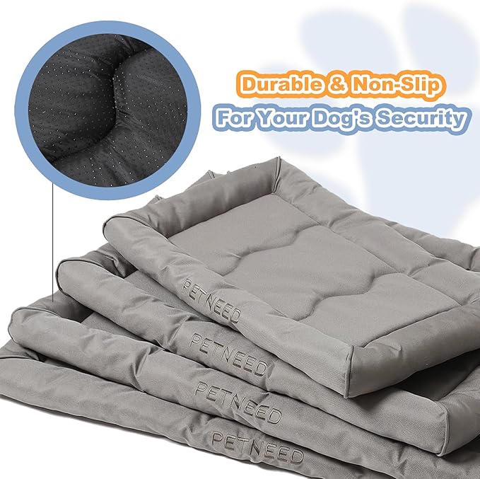 4-Season Water-Resistant Dog Beds for Metal Crates, Indoor & Outdoor Use for Dogs up to 40 lbs, Durable Oxford 900D Fabric, Plush Pillow & Supportive Foam, Washable (34 inches, Grey)