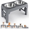 Elevated Dog Bowls for Medium Large Dogs - 5 Height Adjustable Mess Proof Raised Bowl Stand with 2 44oz Stainless Steel Food Bowls Dish Set Adjusts to 3.54’’-12.13’’ Non-Slip Grey
