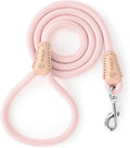 Mile High Life Dog Leash, Rope Leash with Genuine Leather Connection and Heavy Duty Metal Clasp, Great for Small Medium Large Dogs(Pink,72 Inch)