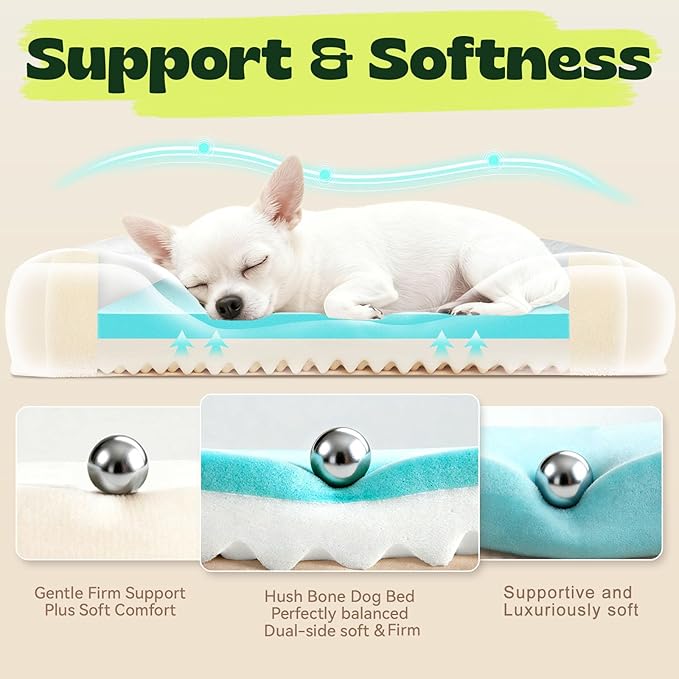 24 Inch Orthopedic Dog Couch Bed for Small Dogs/Cats,Cooling Gel Memory Foam + Egg Crate Foam,Waterproof Removable Washable Cover,4-Sided Bolster,Non-Slip Bottom,Grey