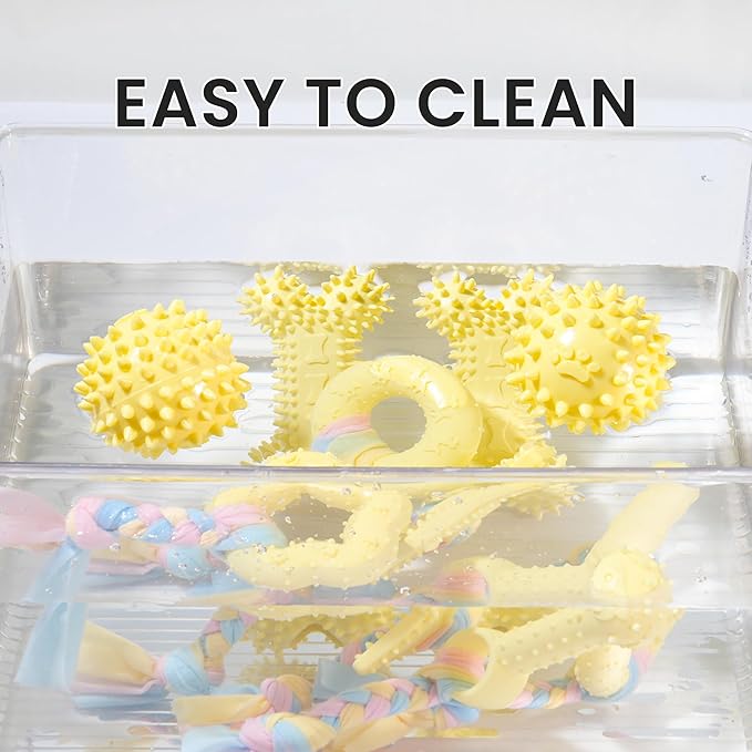 Puppy Toys, Puppy Teething Toys, 9 Pack Soft Durable Rubber Interactive Pink Puppy Chew Toys for Teething to Soothe Gums and Keep Busy, Cute Puppy Essentials (Yellow)